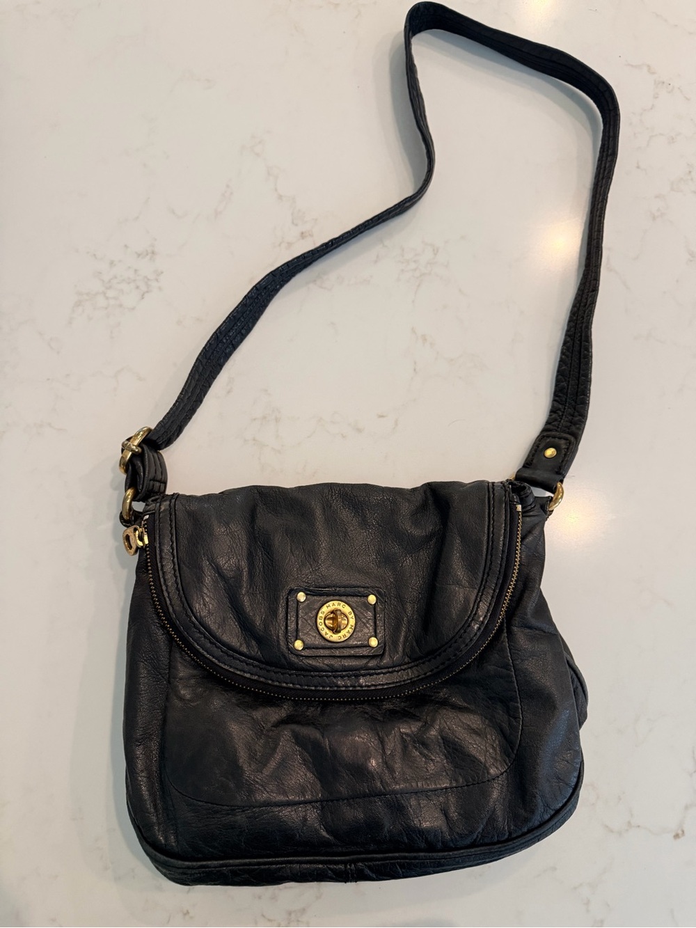 Marc Jacobs Black Leather Crossbody with Gold Turn-Lock